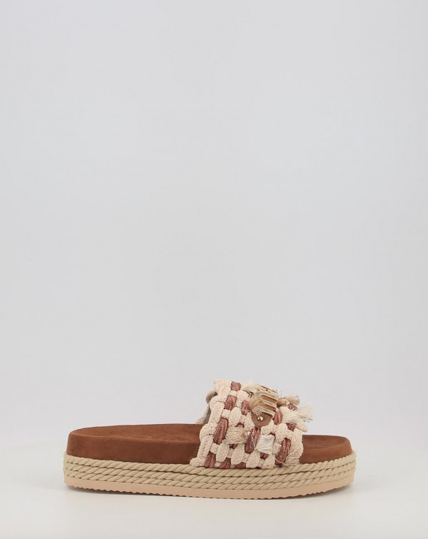 Sandálias Mou MONOBAND ROPE SANDAL FRINGES - BIG LETTER LOGO Bege