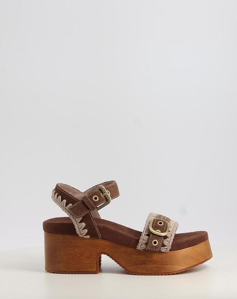 Sandálias MOU HIGH HEEL WOOD CLOG BUCKLE castanho