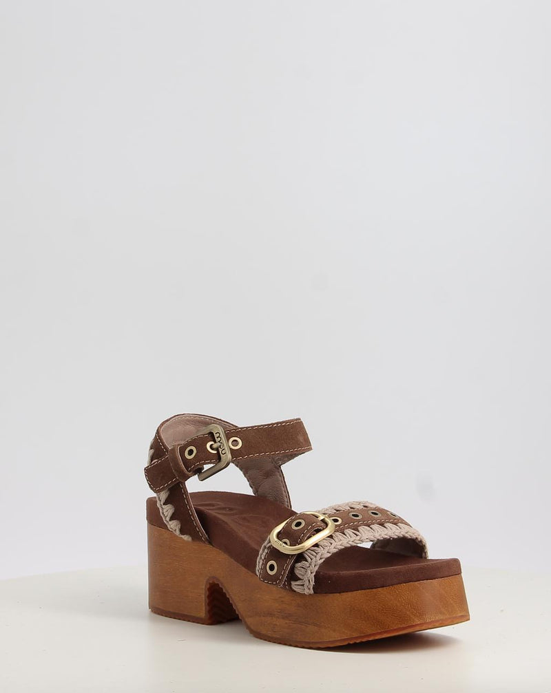 Sandálias MOU HIGH HEEL WOOD CLOG BUCKLE castanho