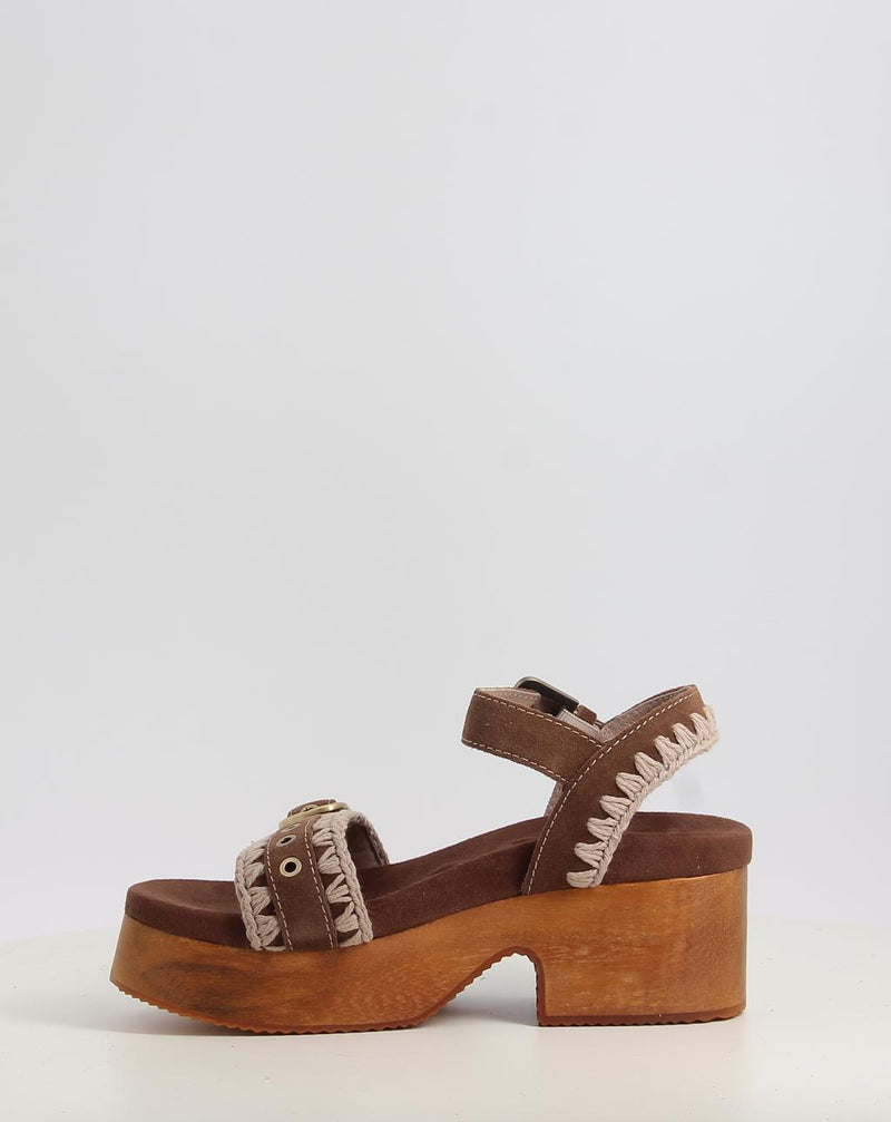 Sandálias MOU HIGH HEEL WOOD CLOG BUCKLE castanho