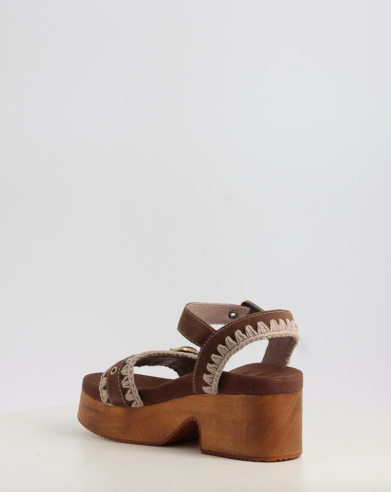 Sandálias MOU HIGH HEEL WOOD CLOG BUCKLE castanho
