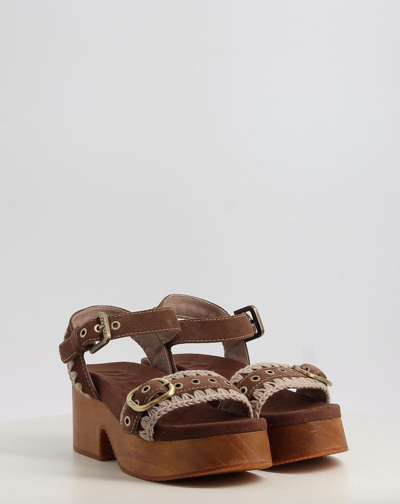 Sandálias MOU HIGH HEEL WOOD CLOG BUCKLE castanho