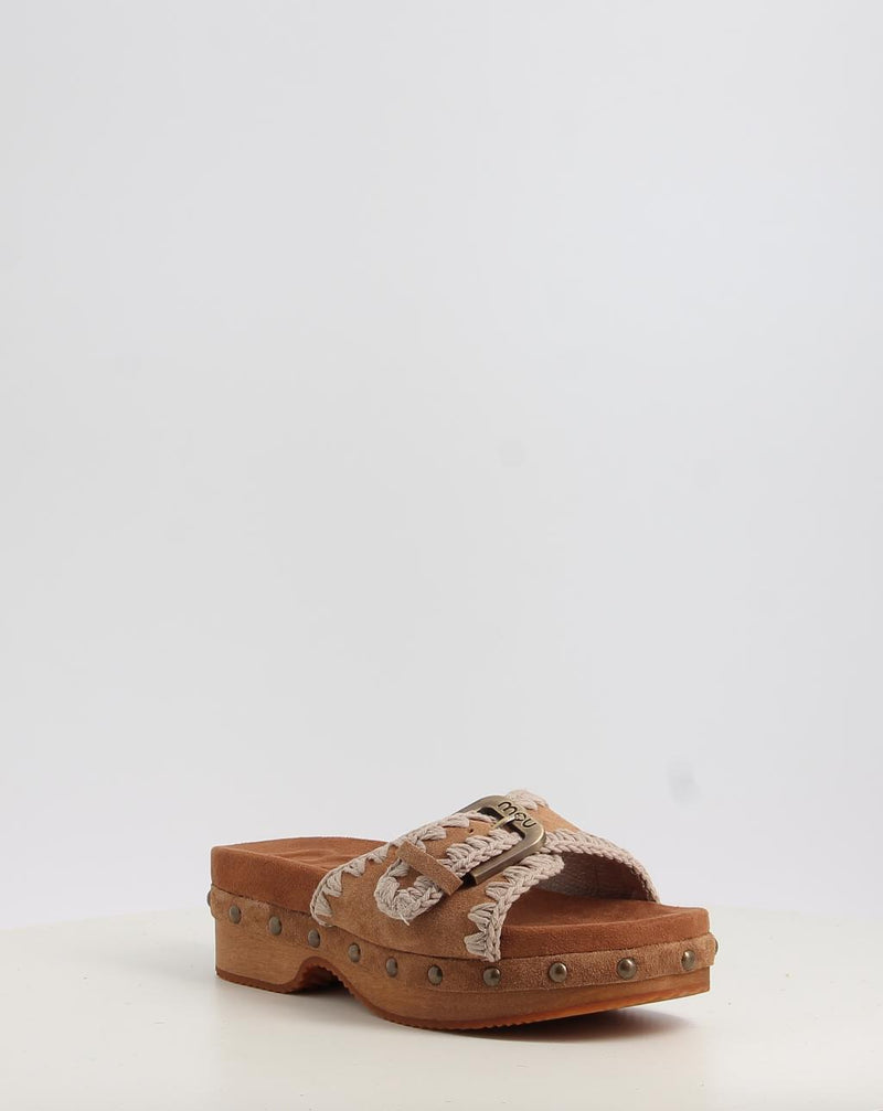 Sandálias MOU LOW HEEL WOOD CLOG WITH BUCKLE couro