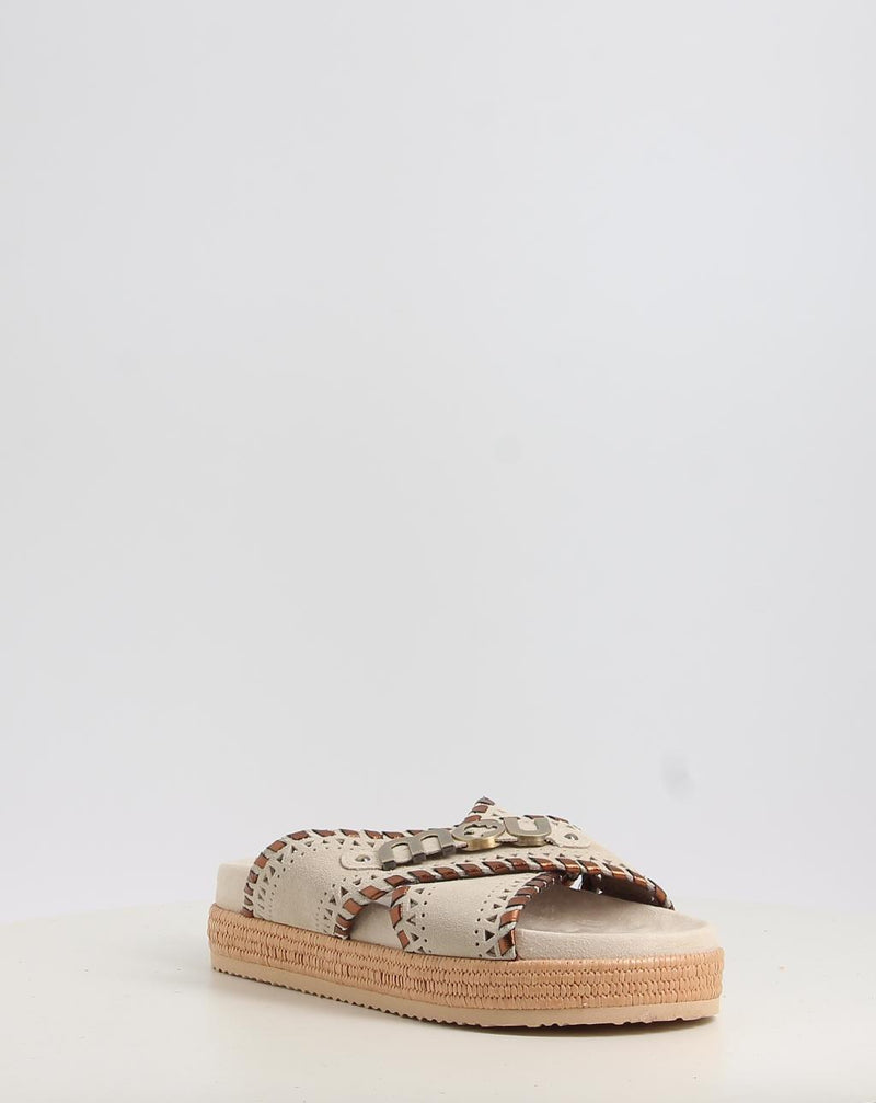 Sandálias MOU CRISS-CROSS SANDAL MET.STITCH bege