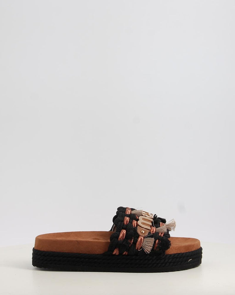 Sandalias MOU MONOBAND ROPE SANDAL FRINGES - BIG LETTER LOGO negro