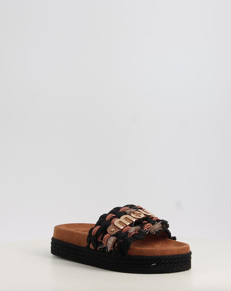 Sandalias MOU MONOBAND ROPE SANDAL FRINGES - BIG LETTER LOGO negro