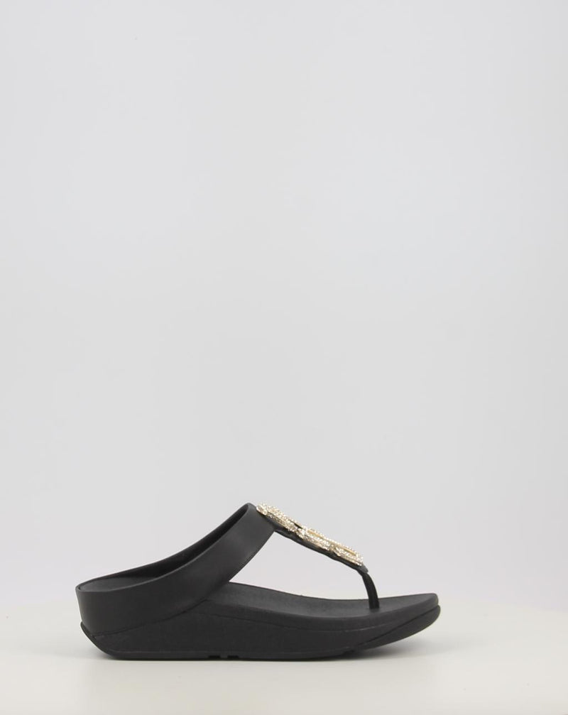 Sandálias FITFLOP FINO CRYSTAL-CHAIN LEATHER TOE-POST SANDALS preto