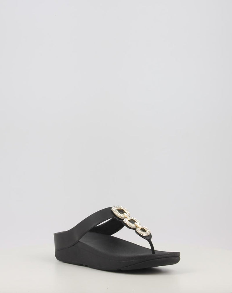 Sandálias FITFLOP FINO CRYSTAL-CHAIN LEATHER TOE-POST SANDALS preto