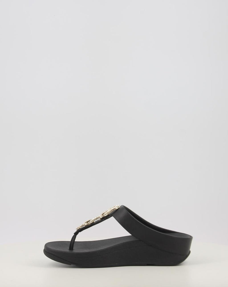 Sandálias FITFLOP FINO CRYSTAL-CHAIN LEATHER TOE-POST SANDALS preto