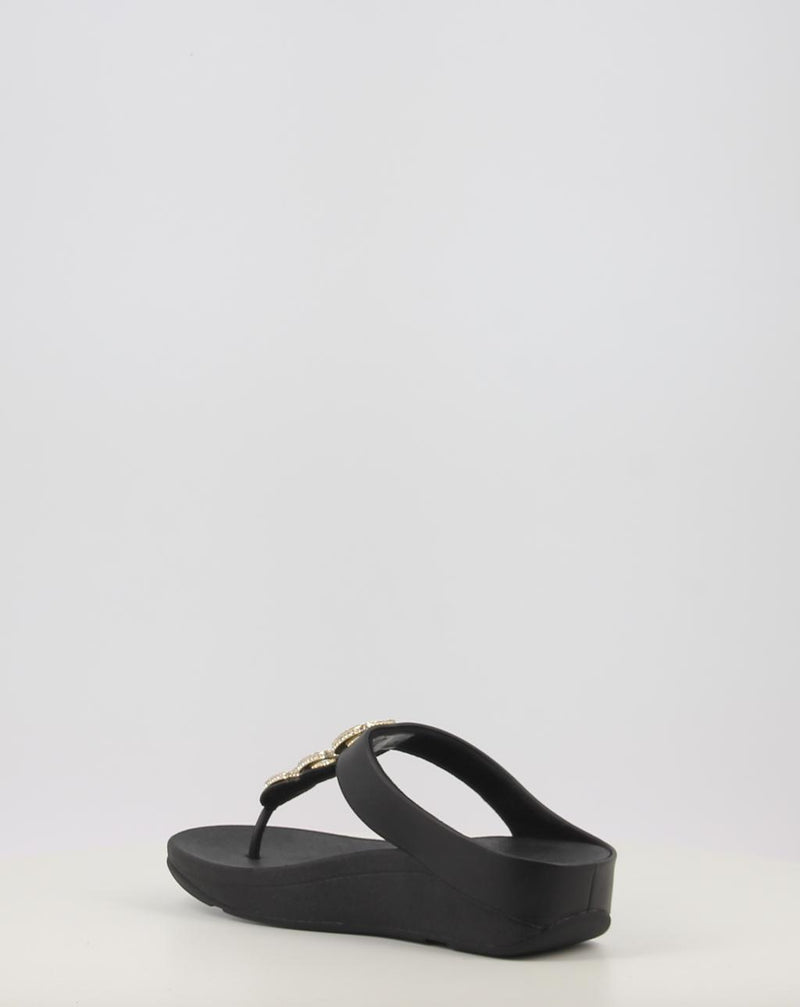 Sandálias FITFLOP FINO CRYSTAL-CHAIN LEATHER TOE-POST SANDALS preto