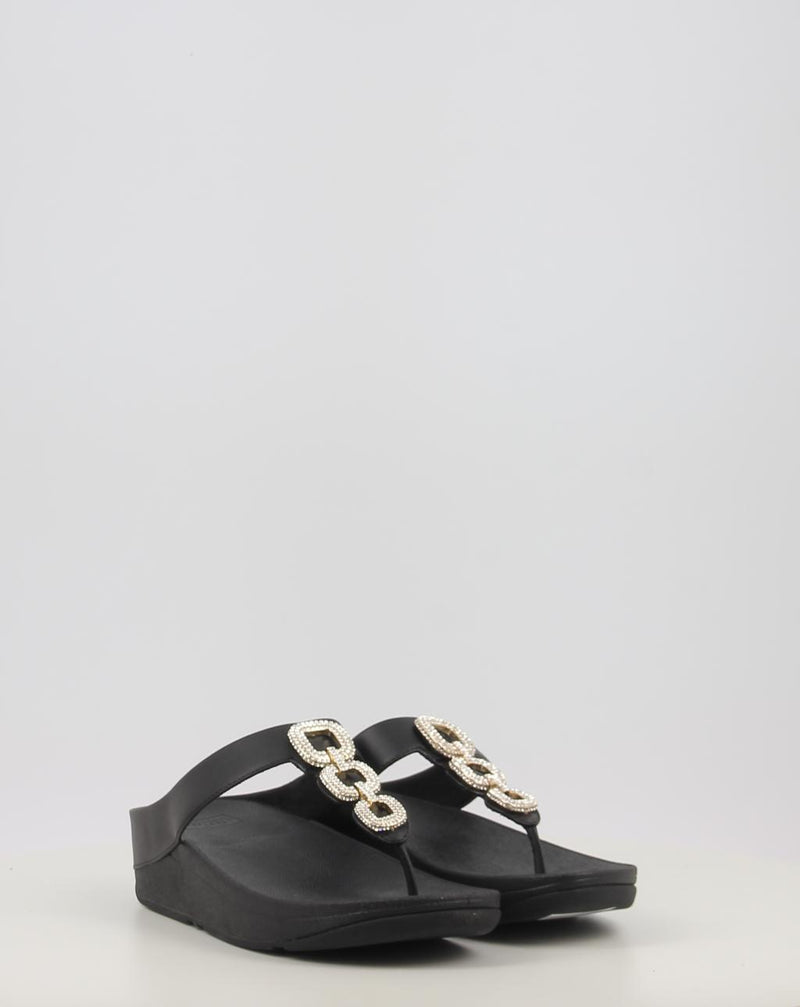 Sandálias FITFLOP FINO CRYSTAL-CHAIN LEATHER TOE-POST SANDALS preto