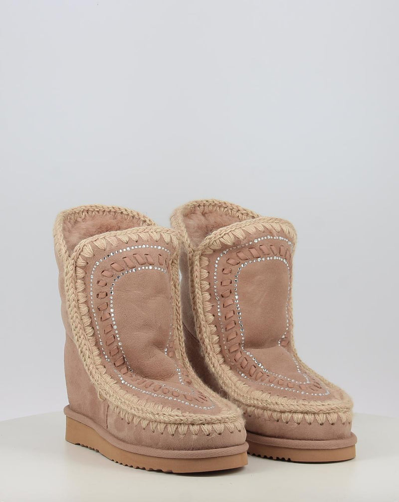 Botas MOU ESKIMO INNER WEDGE SHORT STRAS bege